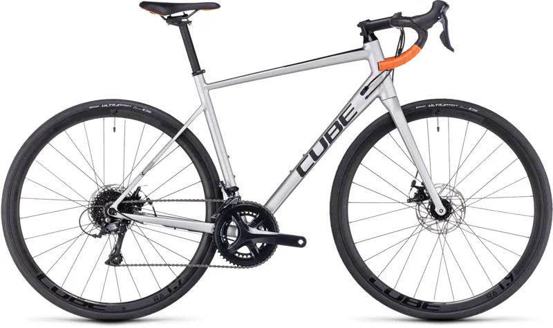 Cube Attain Pro Road Bike in Silver and Orange