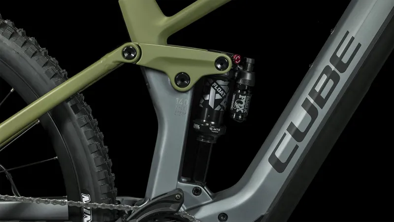 Cube Stereo Hybrid 140 HPC TM 750 Electric Full Suspension Mountain Bike in Flashgrey and Olive-4