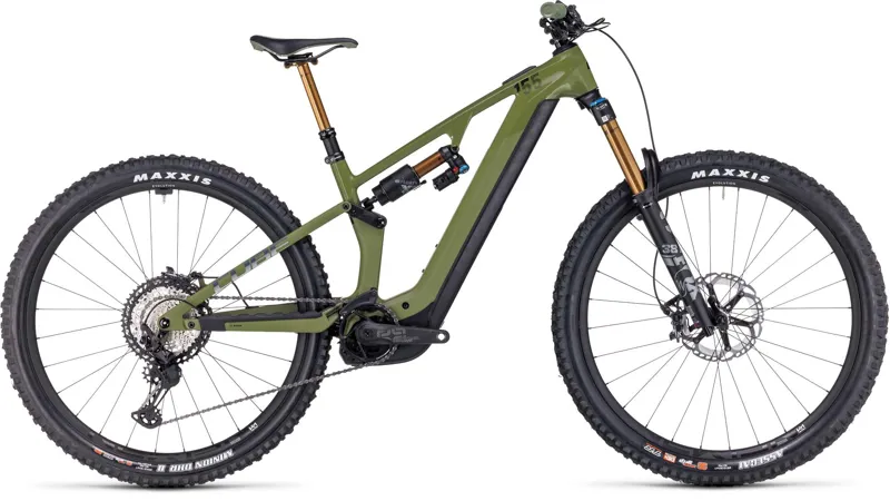 Cube Stereo Hybrid ONE55 C 68X TM 750 Full Suspension Electric Mountain Bike in Olive