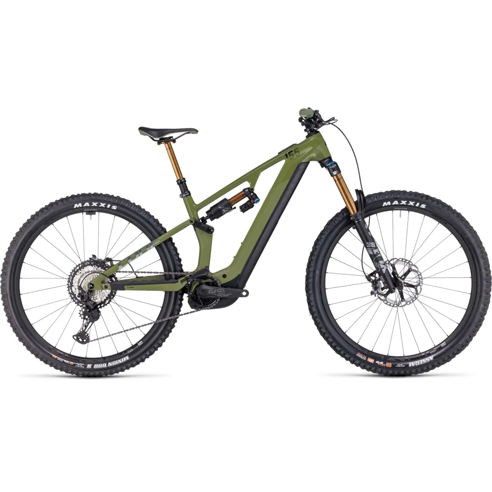 Team Cycles Cube Stereo Hybrid ONE55 C:68X TM 750 Full Suspension Electric Mountain Bike in Olive | Interest FREE Finance & Online Refund Policy.