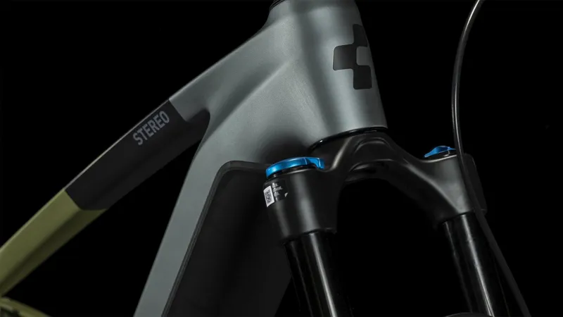 Cube Stereo Hybrid 140 HPC TM 750 Electric Full Suspension Mountain Bike in Flashgrey and Olive-2