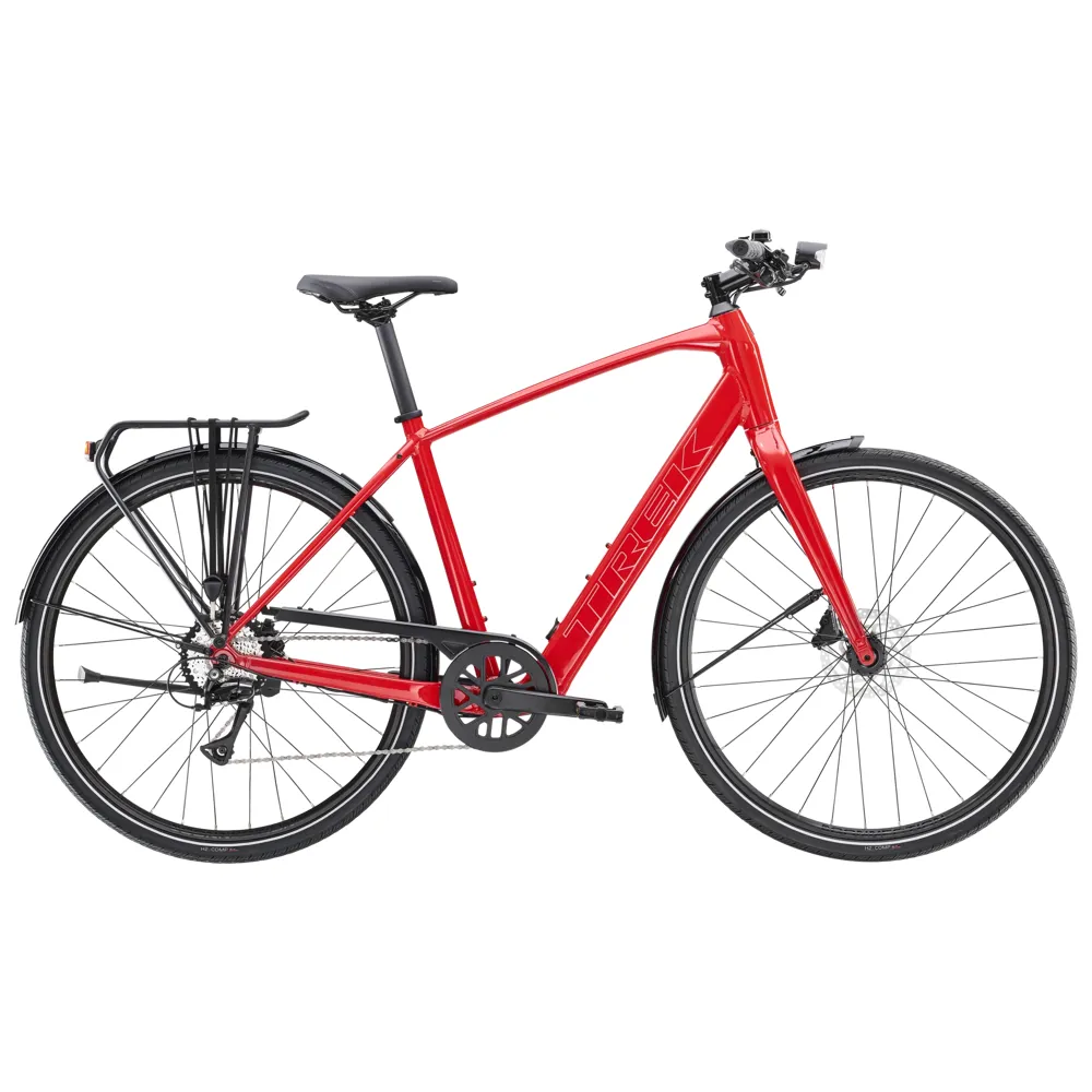 Team Cycles Trek TREK FX+ 2 LT 250Wh Electric Hybrid Bike in Viper Red | Interest FREE Finance & Online Refund Policy.