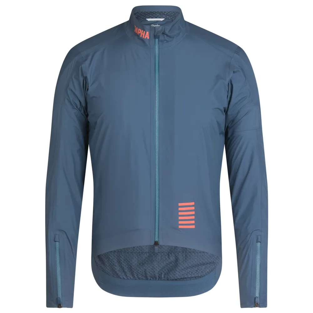 Team Cycles Rapha Men's Pro Team Insulated GORE-TEX Rain Jacket in Blue and Peach | Interest FREE Finance & Online Refund Policy.