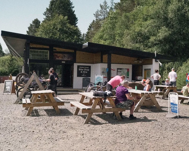 Riding Cube electric mountain bikes at Kielder Forest