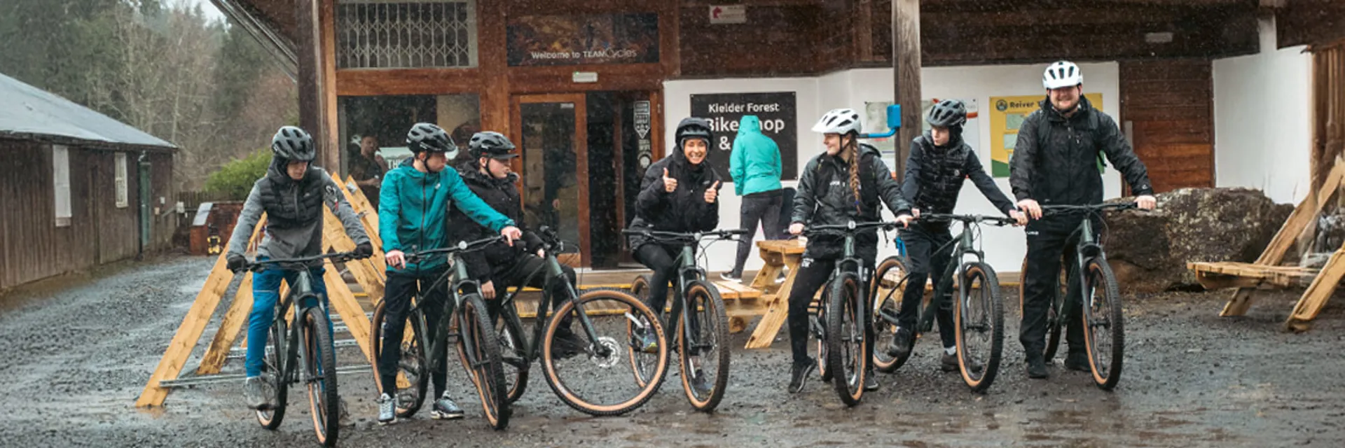 Group of cyclists on mountain bikes