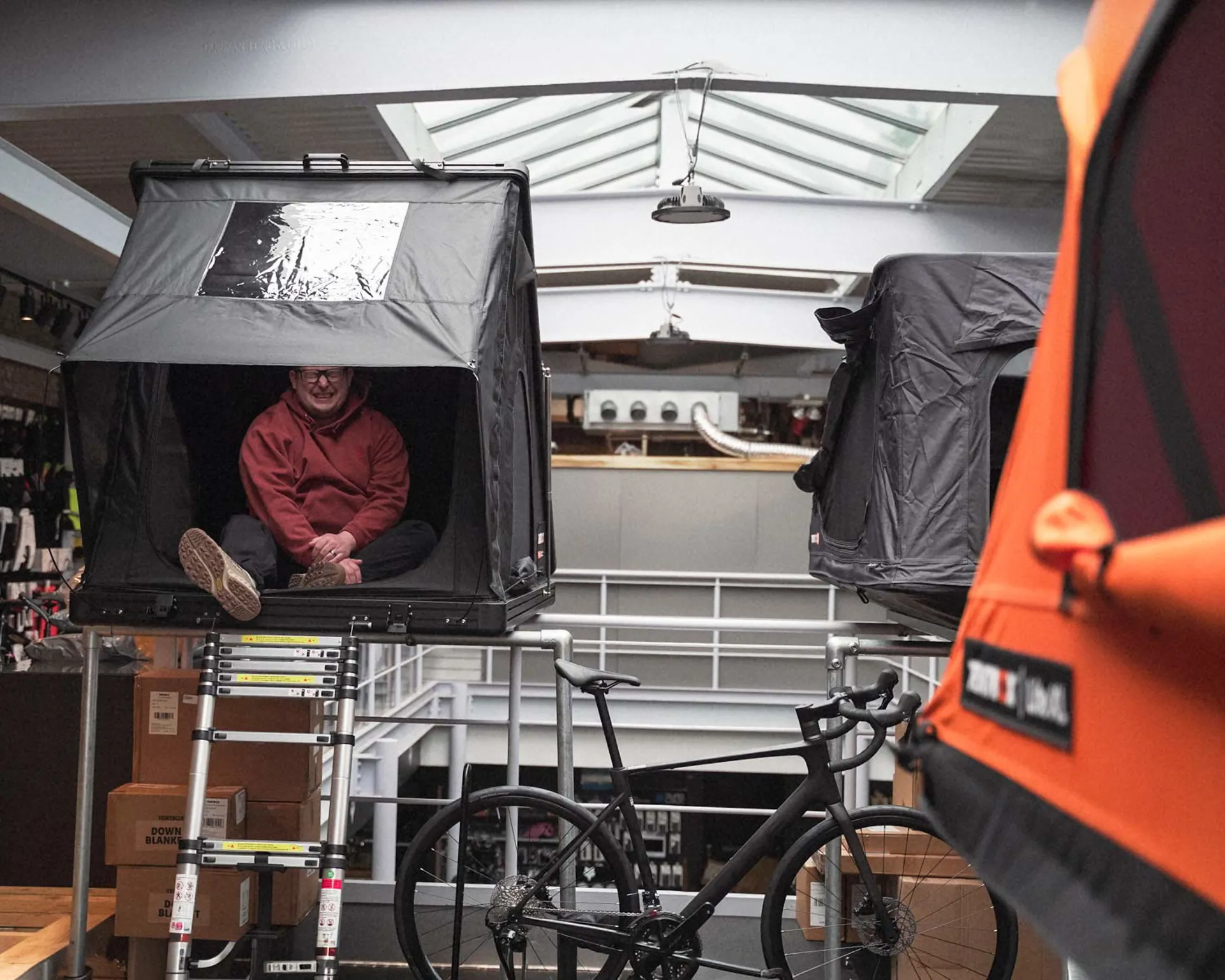TentBox showroom at Team Cycles