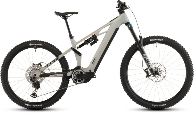 Cube Stereo Hybrid ONE77 HPC SLX 800Wh Electric Full Suspension Mountain Bike in Glintsand and Black