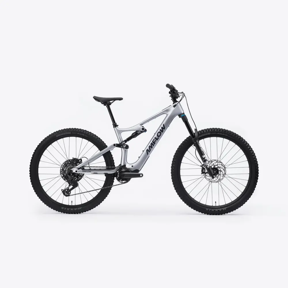 Team Cycles Amflow PL Carbon 800Wh Electric Full Suspension Mountain Bike in Satin Silver | Interest FREE Finance & Online Refund Policy.