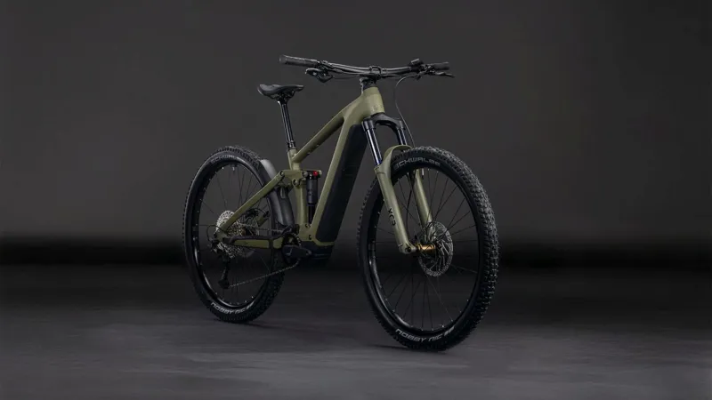 Cube Stereo Hybrid ONE44 Pro 800Wh Electric Full Suspension Mountain Bike in Dustyolive and Gold-6