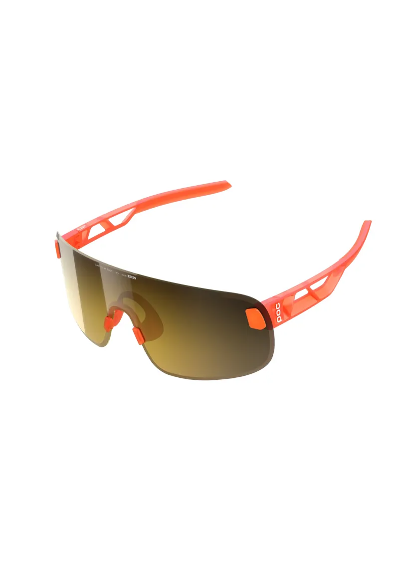 POC Elicit Sunglasses in Fluorescent Orange Translucent with Clarity Road and Partly Sunny Gold Cat. 2 Lenses