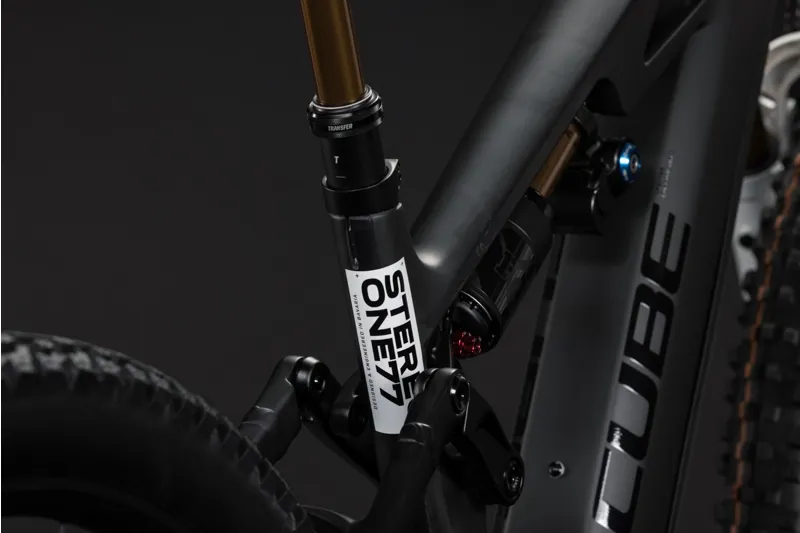 Cube Stereo Hybrid ONE77 HPC AT 800Wh Electric Full Suspension Mountain Bike in Carbon and White-1