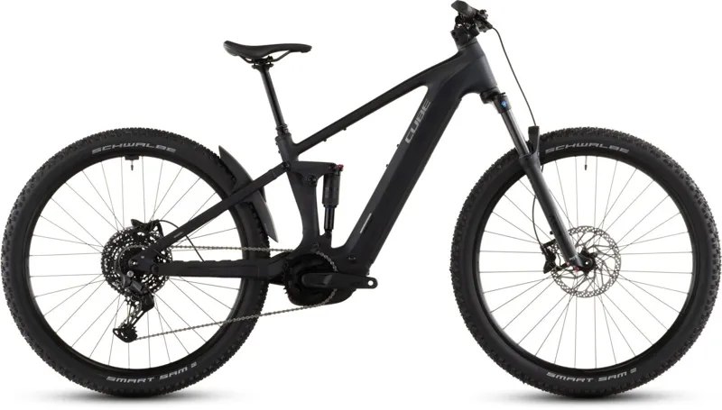Cube Stereo Hybrid ONE22 Pro 600Wh Electric Full Suspension Mountain Bike in Night and Chrome