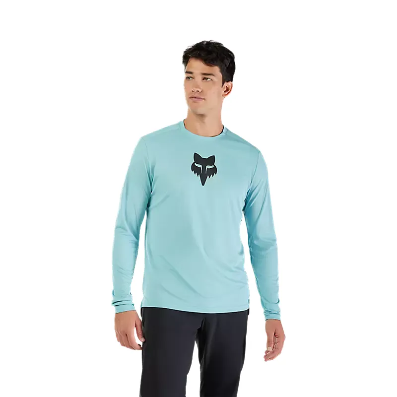 Fox Ranger Fox Head Long Sleeve Mountain Bike Jersey in Vintage Wash Blue-2