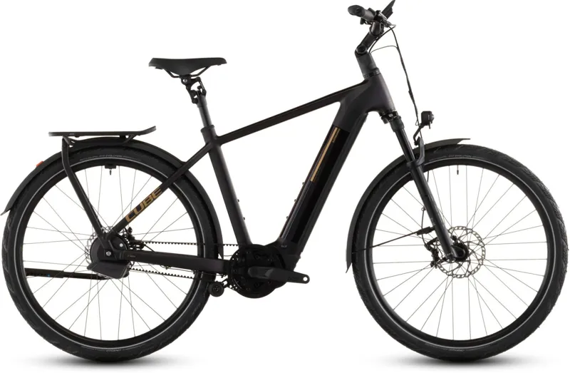Cube Kathmandu Hybrid Comfort SLX 800Wh Electric Hybrid Bike in Solareclipse and Gold