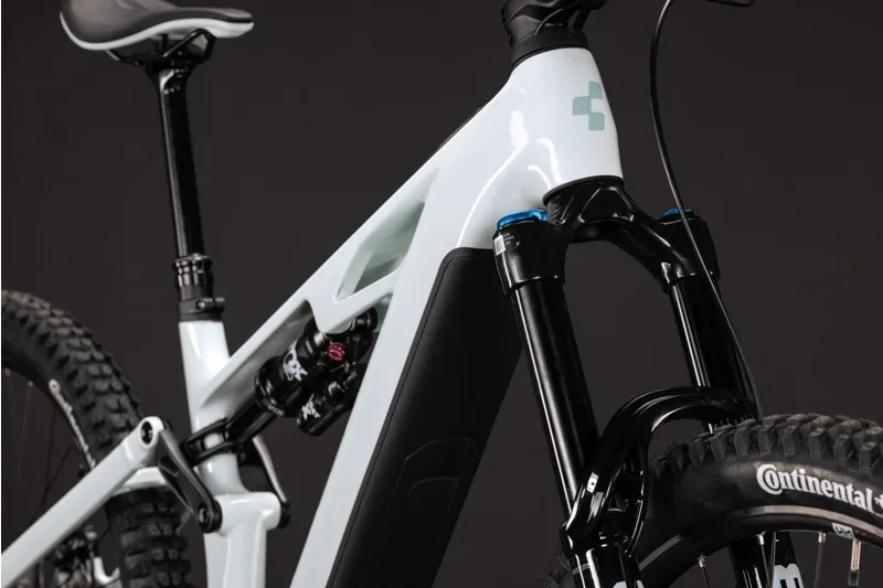 Cube Stereo Hybrid ONE77 HPC SLX 800Wh Electric Full Suspension Mountain Bike in Hintofmint and Orange-2
