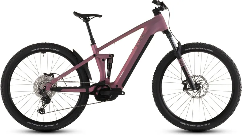 Cube Stereo Hybrid ONE22 Race 800Wh Electric Full Suspension Mountain Bike in Shiftblush and Black