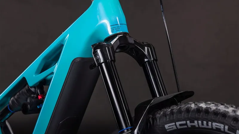 Cube Stereo Hybrid ONE77 HPC Race 800Wh Electric Full Suspension Mountain Bike in Swimmingpool and Black-1