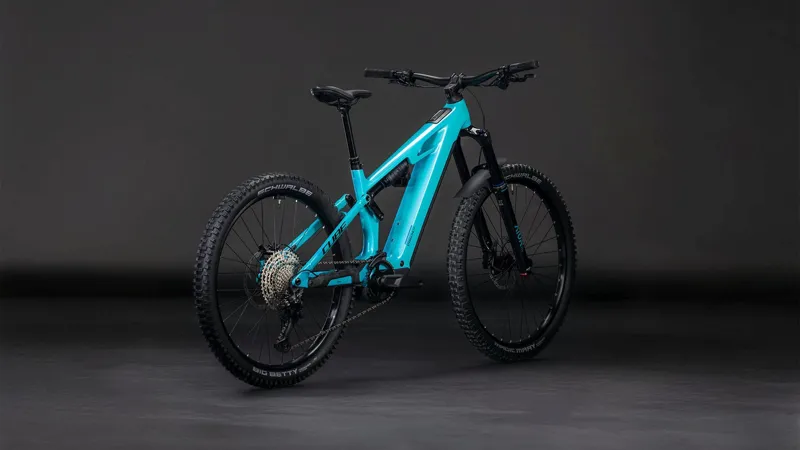Cube Stereo Hybrid ONE77 HPC Race 800Wh Electric Full Suspension Mountain Bike in Swimmingpool and Black-6