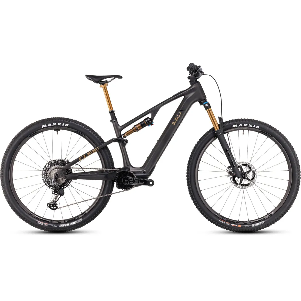Team Cycles Cube AMS Hybrid ONE44 C:68X SLT 400x 400Wh Full Suspension Electric Mountain Bike in Carbon and Golddust | Interest FREE Finance & Online Refund Policy.