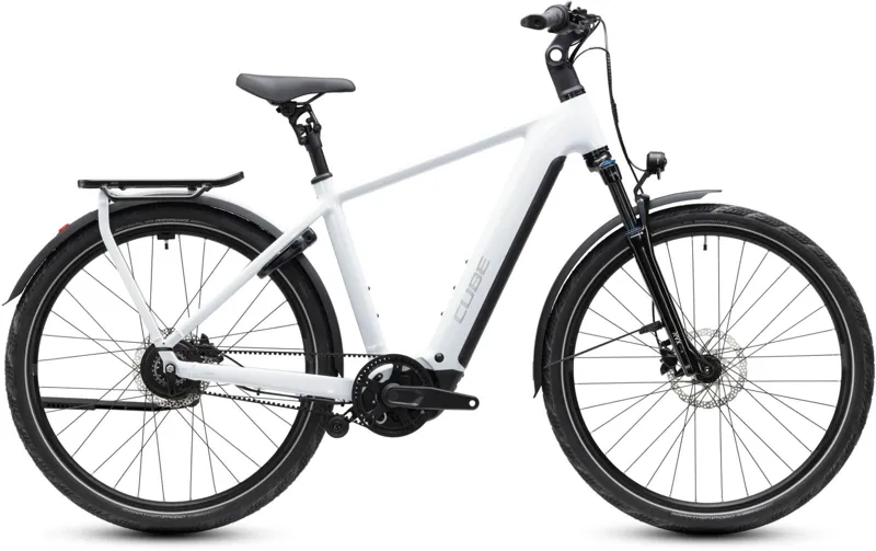 Cube Kathmandu Hybrid Deluxe Pro 800Wh Electric Hybrid Bike in Metallicwhite and Chrome
