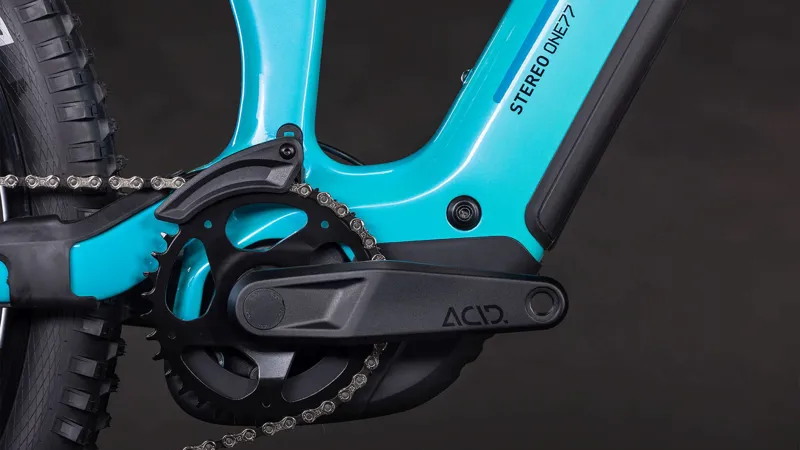 Cube Stereo Hybrid ONE77 HPC Race 800Wh Electric Full Suspension Mountain Bike in Swimmingpool and Black-2