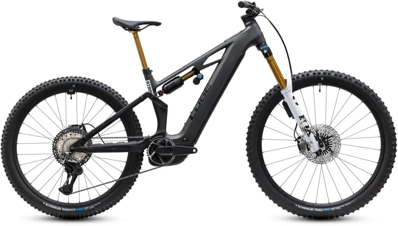 Cube Stereo Hybrid ONE77 HPC AT 800Wh Electric Full Suspension Mountain Bike in Carbon and White
