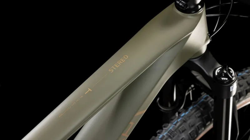 Cube Stereo ONE44 HPC Rookie Full Suspension Mountain Bike in Dustyolive and Gold-2