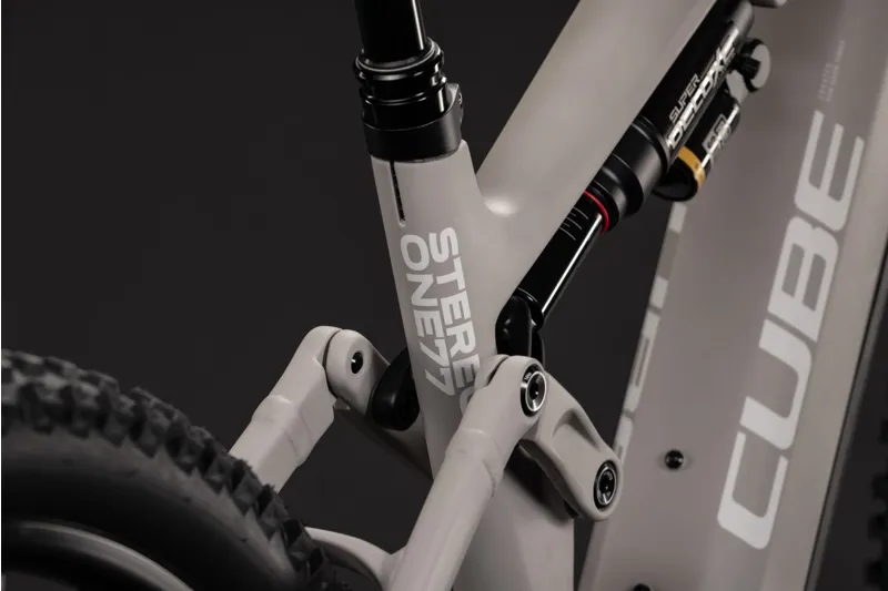 Cube Stereo Hybrid ONE77 HPC Race 800Wh Electric Full Suspension Mountain Bike in Oatgrey and Yellow-2