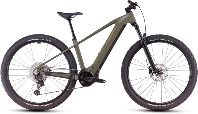 Cube Reaction Hybrid Pro 800Wh Electric Mountain Bike in Dustyolive and Gold