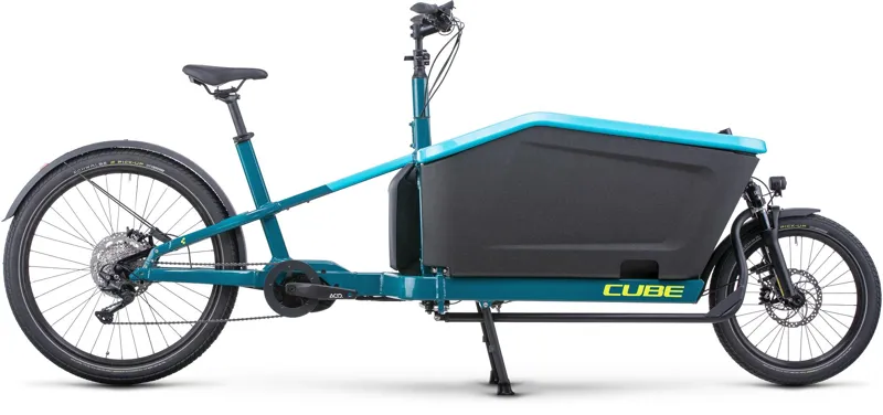 Cube Cargo Sport Hybrid 500Wh Electric Cargo Bike in Blue and Lime