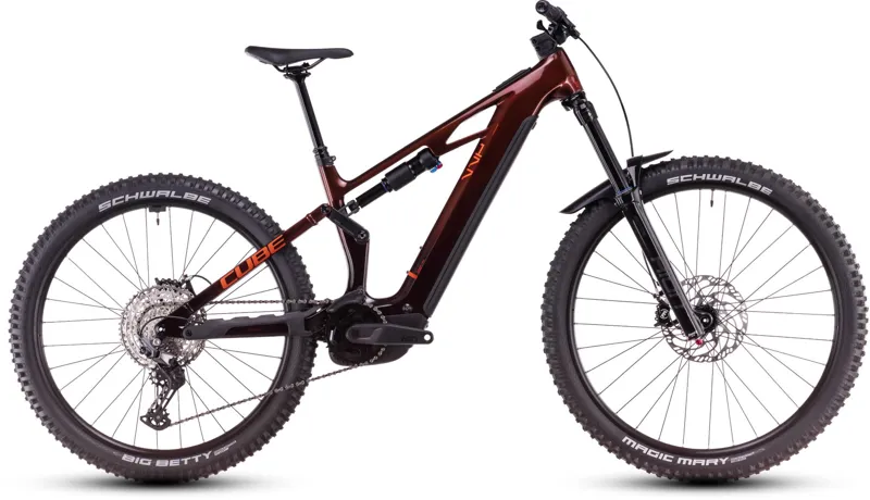 Cube Stereo Hybrid ONE77 HPC Race 800Wh Full Suspension Electric Mountain Bike in Liquidorange and Orange