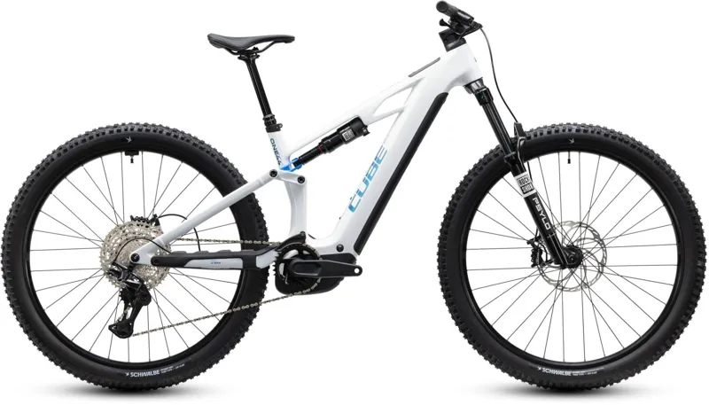 Cube Stereo Hybrid ONE44 HPC Pro 800Wh Electric Full Suspension Mountain Bike in Metallicwhite and Blue