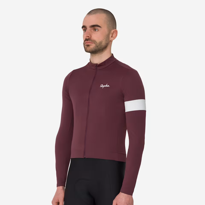 Rapha Men's Core Thermal Long Sleeve Jersey in Mahogany and White-3