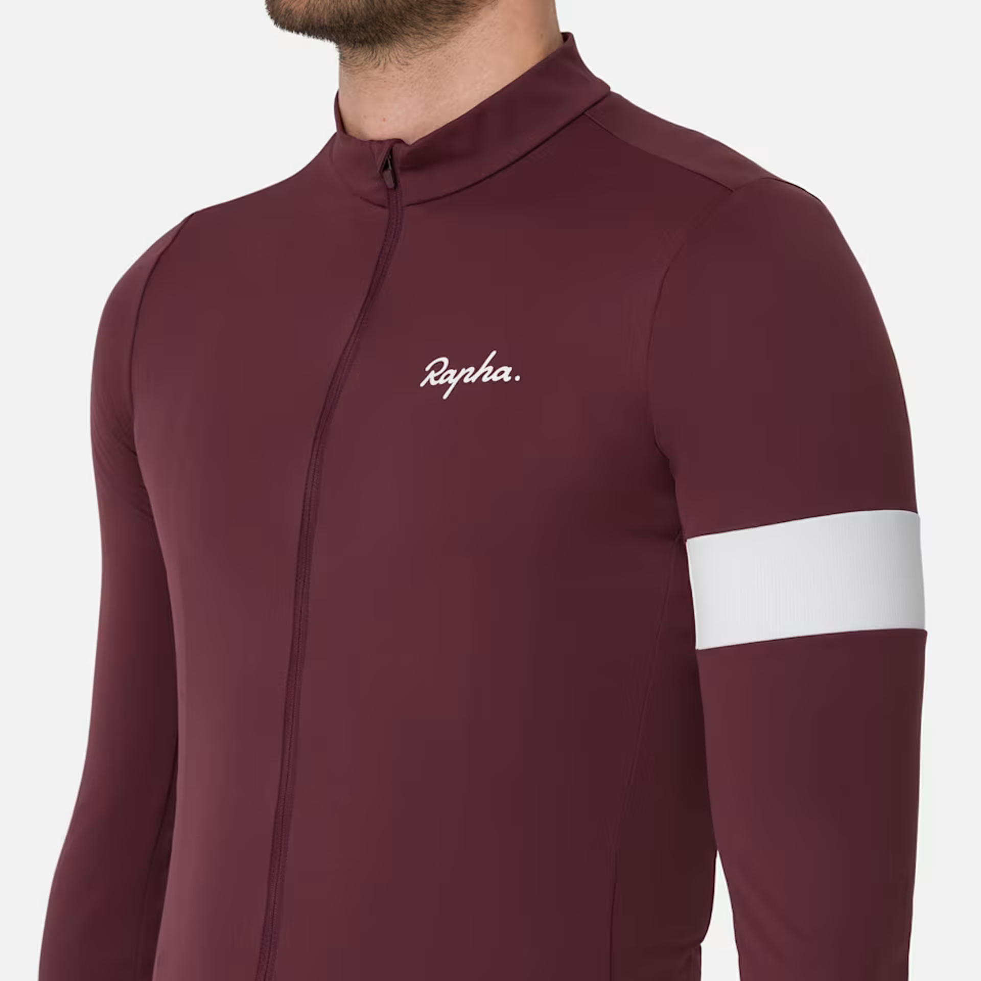 Rapha Men's Core Thermal Long Sleeve Jersey in Mahogany and White