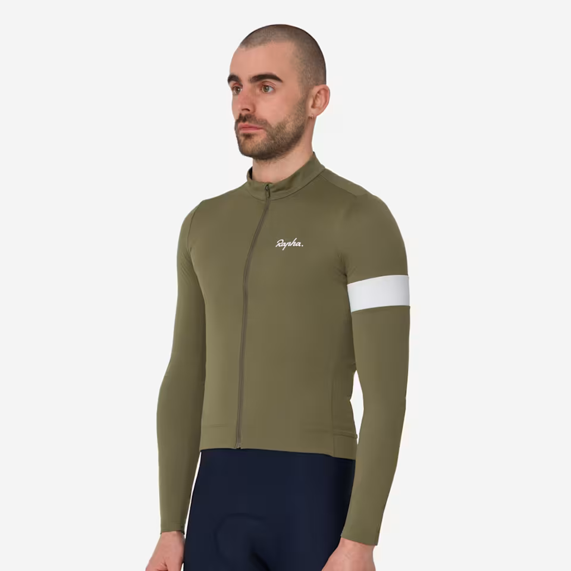Rapha Men's Core Thermal Long Sleeve Jersey in Green and White