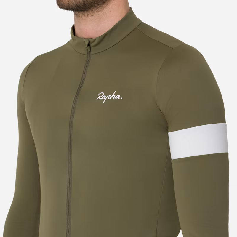 Rapha Men's Core Thermal Long Sleeve Jersey in Green and White-5