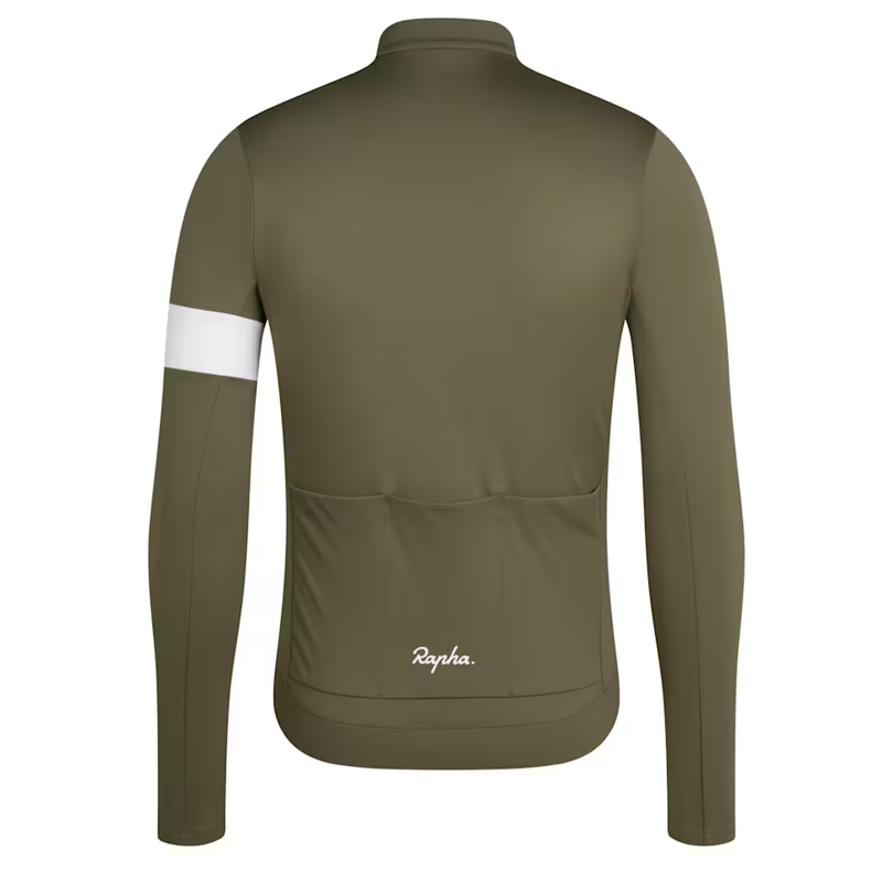 Rapha Men's Core Thermal Long Sleeve Jersey in Green and White-1