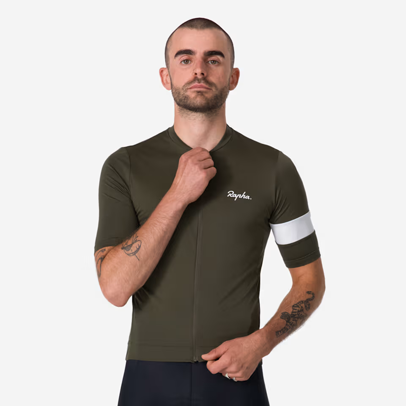Rapha Men's Core Jersey in Dark Green and White-2
