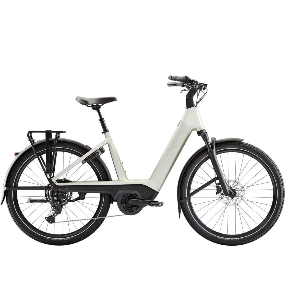 Team Cycles Trek TREK Charter+ 4 R9 Lowstep 800Wh Electric Hybrid Bike in Lunar Silver | Interest FREE Finance & Online Refund Policy.