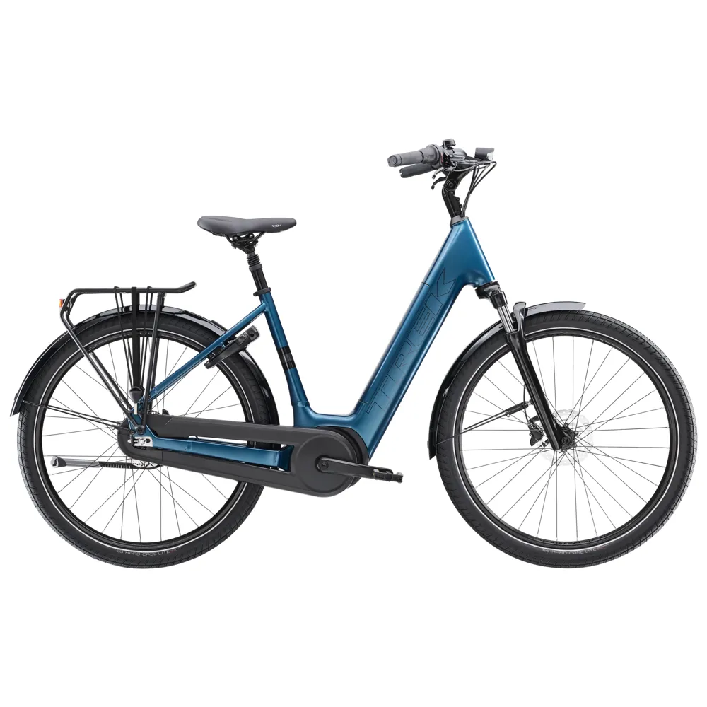 Team Cycles Trek TREK District+ 3 Lowstep 800Wh Electric Hybrid Bike in Dark Aquatic | Interest FREE Finance & Online Refund Policy.