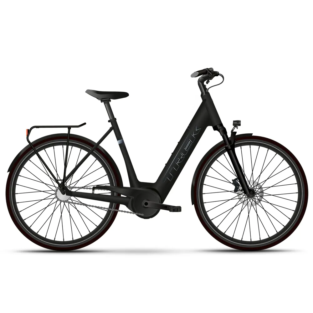Team Cycles TREK District+ 4 Guard Lowstep 400Wh Electric Hybrid Bike in Satin Trek Black | Interest FREE Finance & Online Refund Policy.