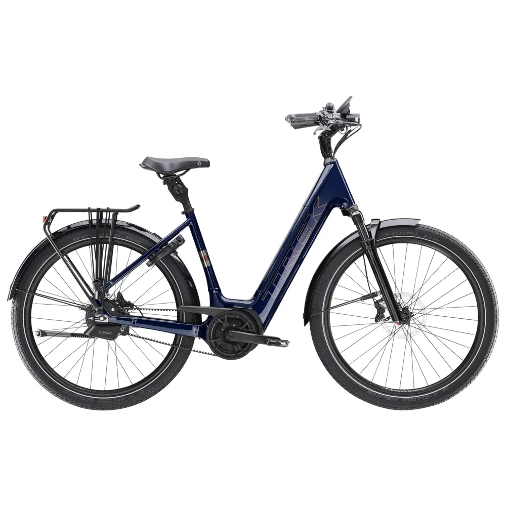 Team Cycles Trek TREK District+ 5 Lowstep 400Wh Electric Hybrid Bike in Deep Dark Blue | Interest FREE Finance & Online Refund Policy.