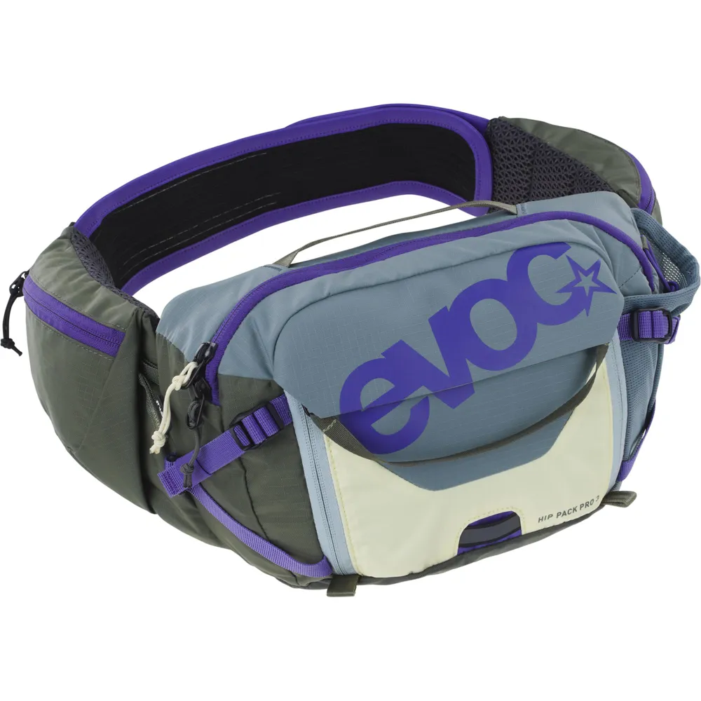 Team Cycles Evoc EVOC Hip Pack Pro 3 + Hydration Bladder in Steel Violet and Dark Olive | Interest FREE Finance & Online Refund Policy.