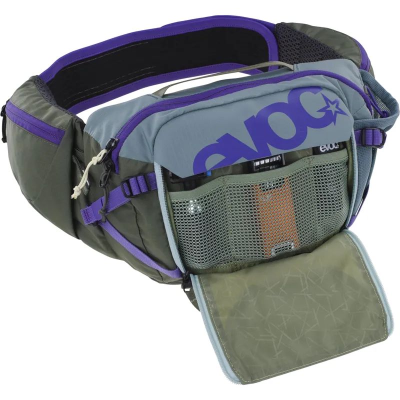 EVOC Hip Pack Pro 3 + Hydration Bladder in Steel Violet and Dark Olive-3