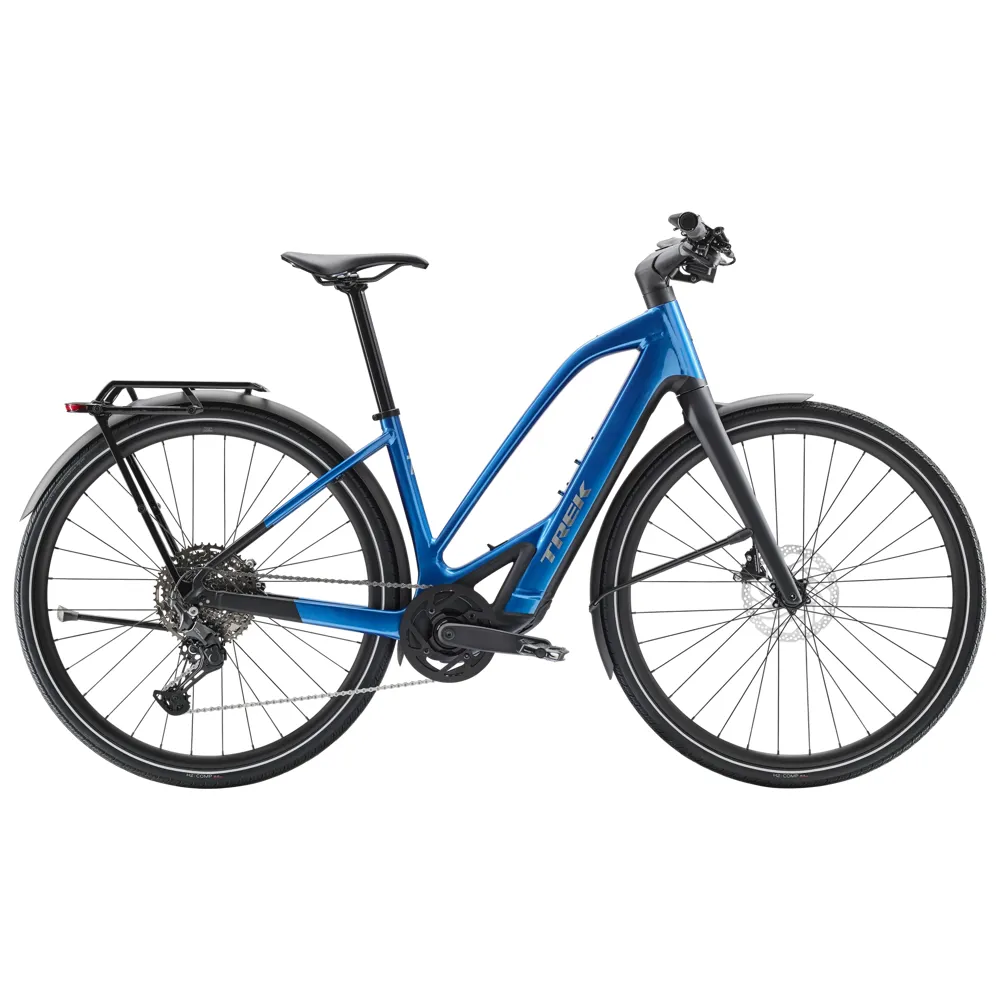 Team Cycles Trek TREK FX+ 7 Midstep 360Wh Electric Hybrid Bike in Alpine Blue | Interest FREE Finance & Online Refund Policy.