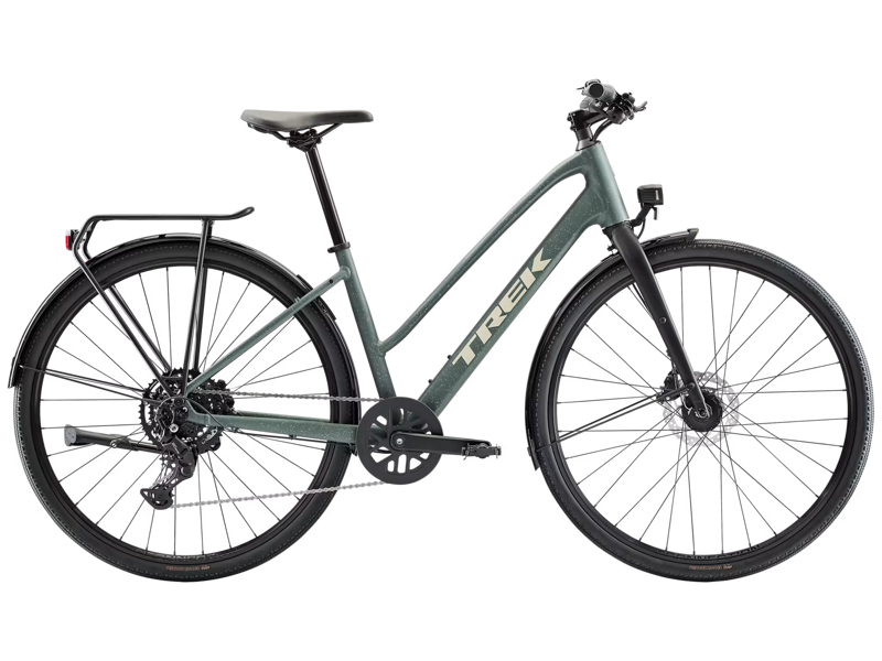 TREK FX Sport AL Equipped Midstep Hybrid Bike in Keswick Green and Lichen Green Splatter