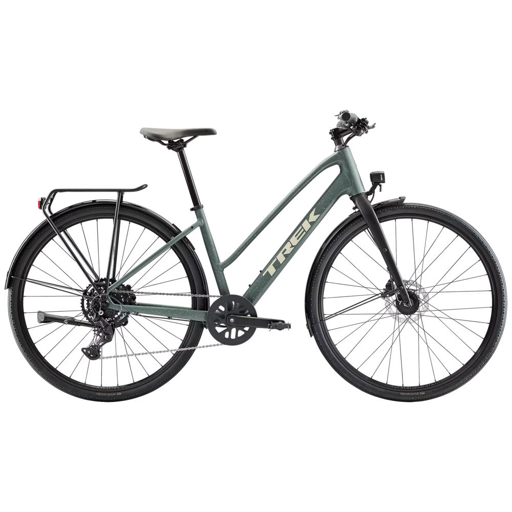 Team Cycles Trek TREK FX Sport AL Equipped Midstep Hybrid Bike in Keswick Green and Lichen Green Splatter | Interest FREE Finance & Online Refund Policy.