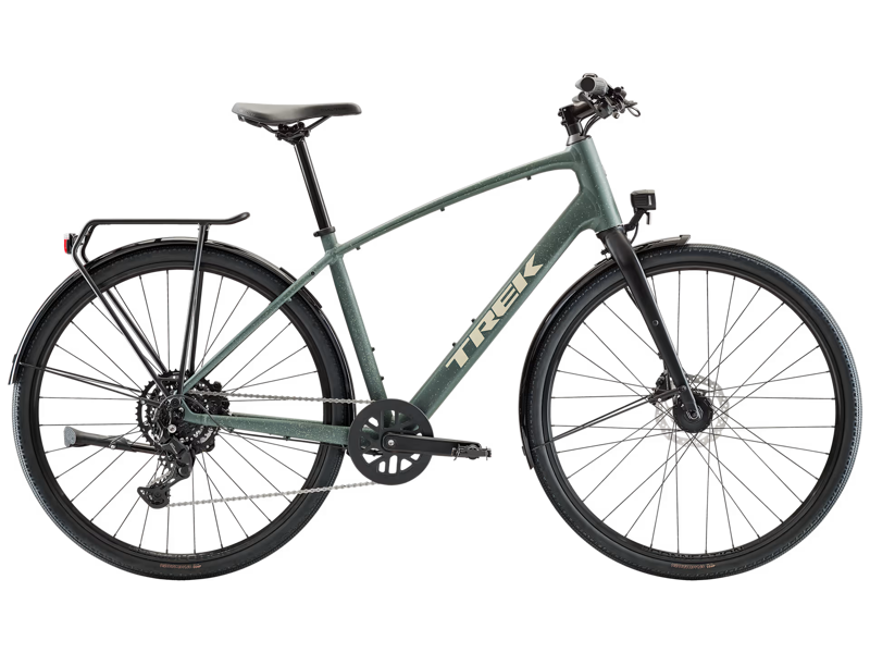 TREK FX Sport AL Equipped Hybrid Bike in Keswick Green and Lichen Green Splatter