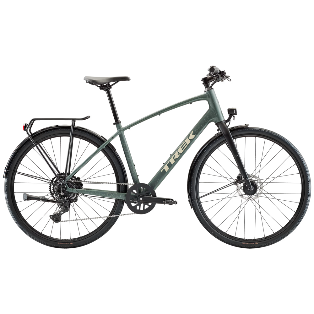 Team Cycles Trek TREK FX Sport AL Equipped Hybrid Bike in Keswick Green and Lichen Green Splatter | Interest FREE Finance & Online Refund Policy.