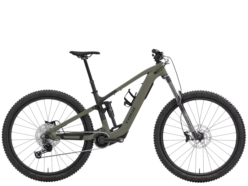 TREK Fuel+ EX 5 Gen 2 580Wh Electric Full Suspension Mountain Bike in Matte Olive Grey and Trek Black